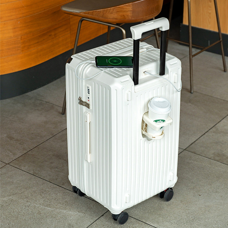 NNEDSZ Smart Hard-Shell Luggage with USB Charging Port & Cup Holder - 24"Spinner Suitcase in White
