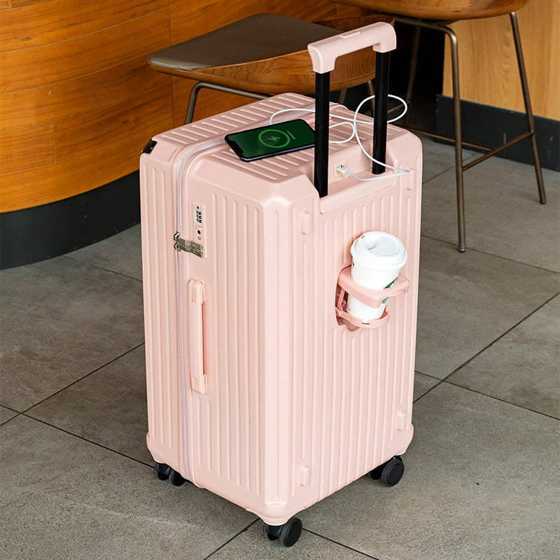 NNEDSZ Smart Hard-Shell Luggage with USB Charging Port & Cup Holder - 20"Spinner Suitcase in Pink
