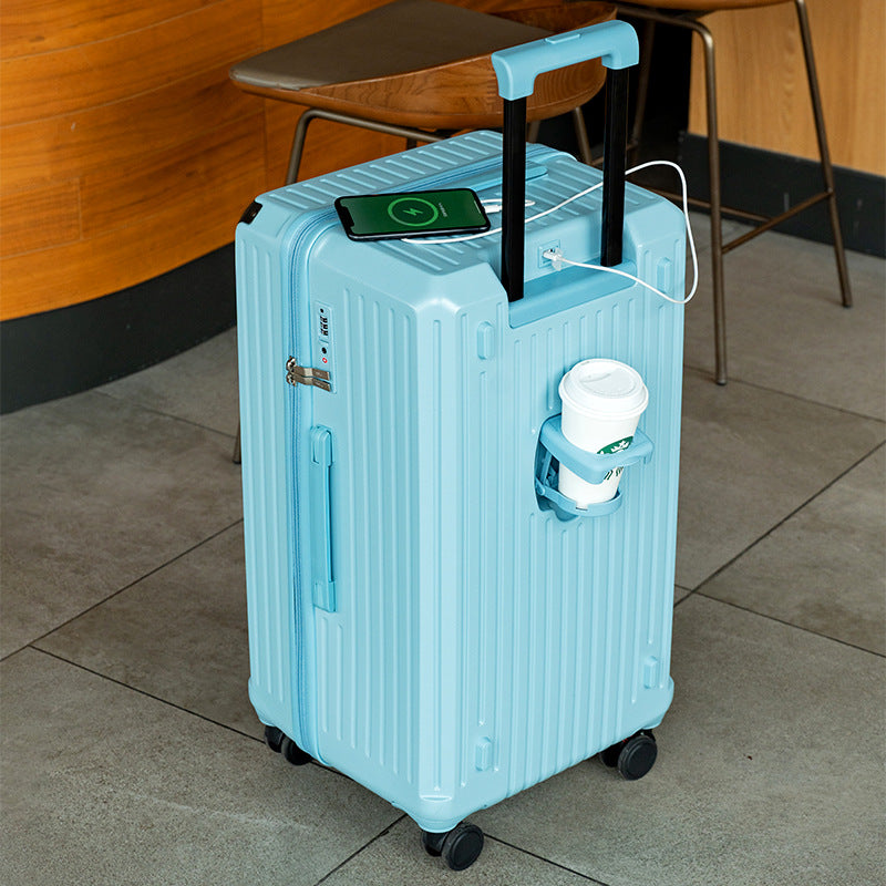 NNEDSZ Smart Hard-Shell Luggage with USB Charging Port & Cup Holder - 20"Spinner Suitcase in Blue
