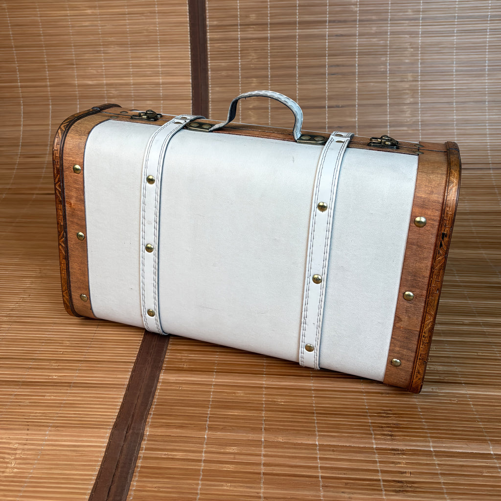 NNETM Vintage Cream Wooden Storage Suitcase with Handle