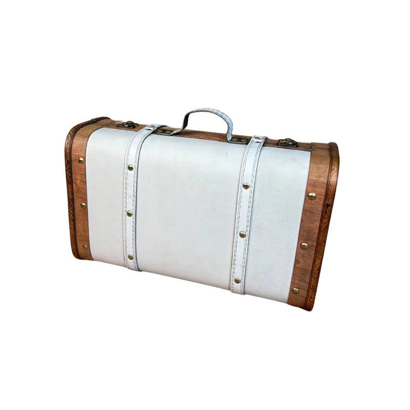 NNETM Vintage Cream Wooden Storage Suitcase with Handle